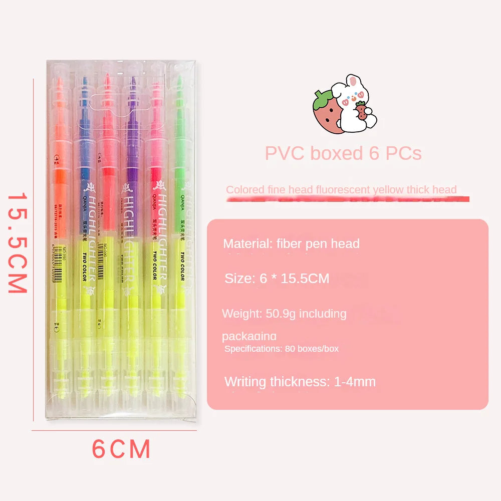 Double-Head Pastel Highlighter Marker Set - 6 Colors