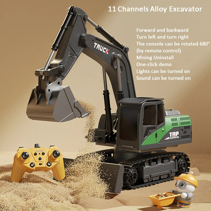Alloy RC Excavator Toy Car - Lights and Sound Engineering Vehicle