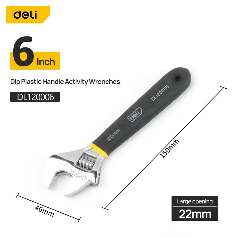 Deli Adjustable Carbon Steel Wrench for Workshop Repairs