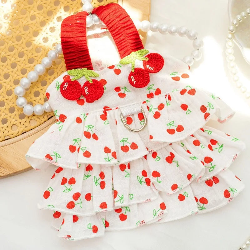 Strawberry Daisy Tulle Dog Dress for Small Pets