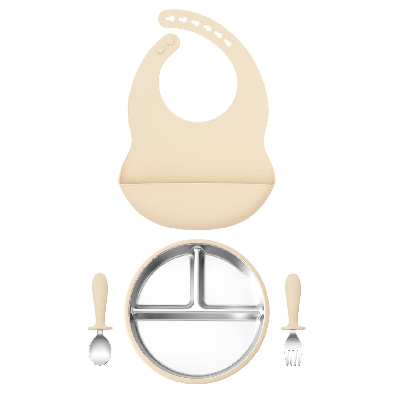 Stainless Steel Silicone Baby Feeding Set - 4 Piece BPA-Free Tableware