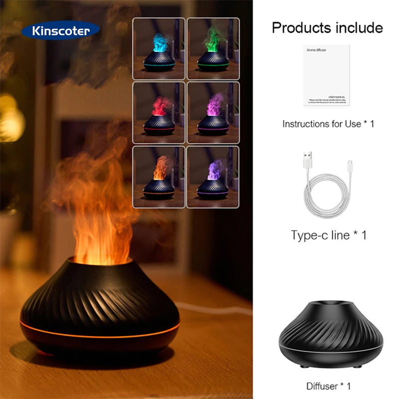 Volcanic Aroma Diffuser - 130ML USB Humidifier with Flame Light