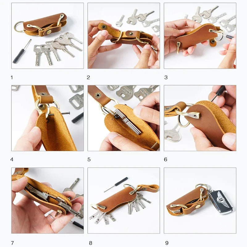 Genuine Leather Car Key Holder - Compact EDC Key Organizer