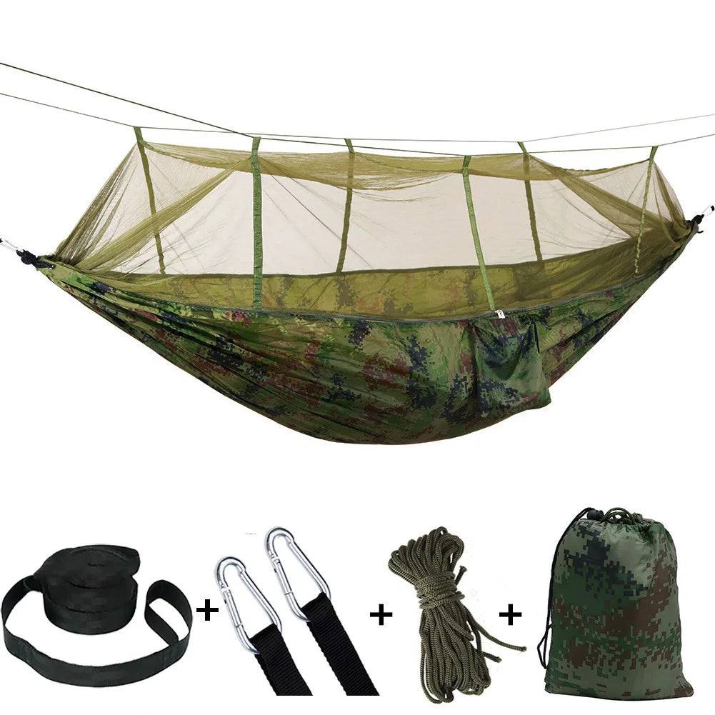 Portable Camping Hammock with Mosquito Net - 210T Nylon Swing Bed