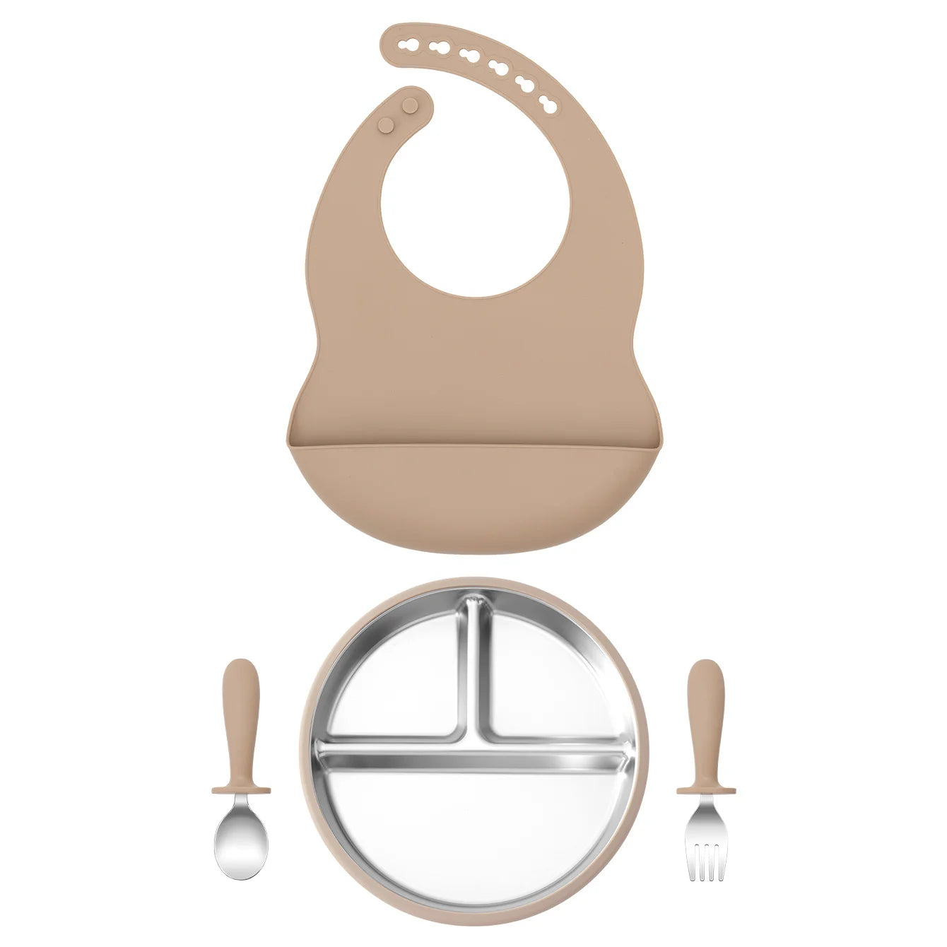 Stainless Steel Silicone Baby Feeding Set - 4 Piece BPA-Free Tableware