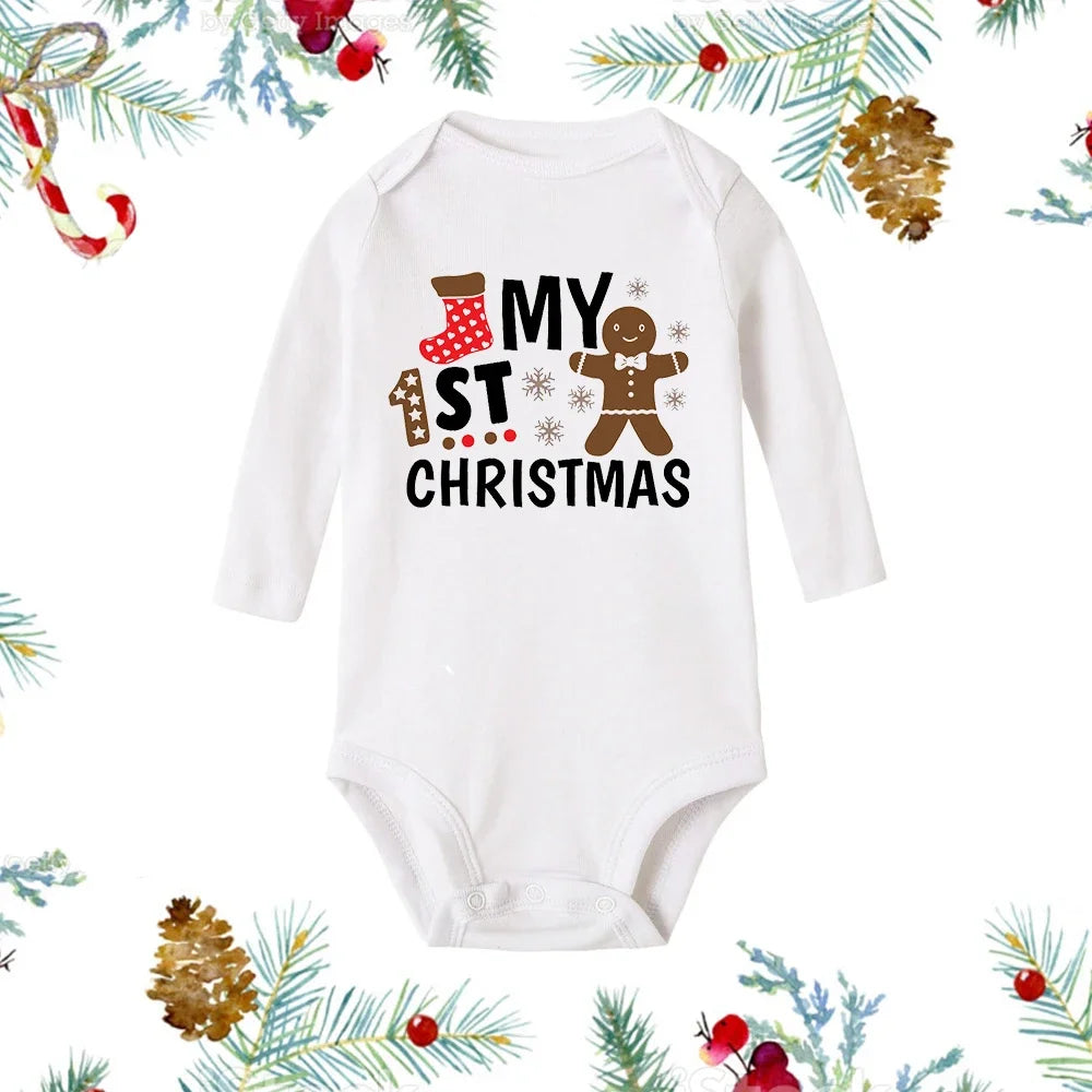 My First Christmas Baby Romper - Snowman Long Sleeve Bodysuit