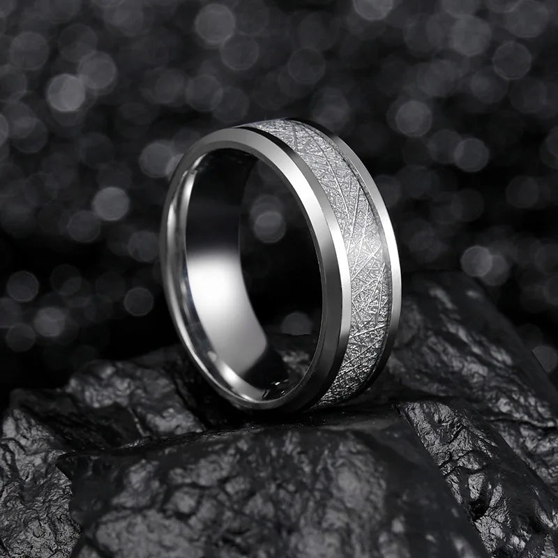 8mm Stainless Steel Tungsten Carbide Meteorite-Style Ring
