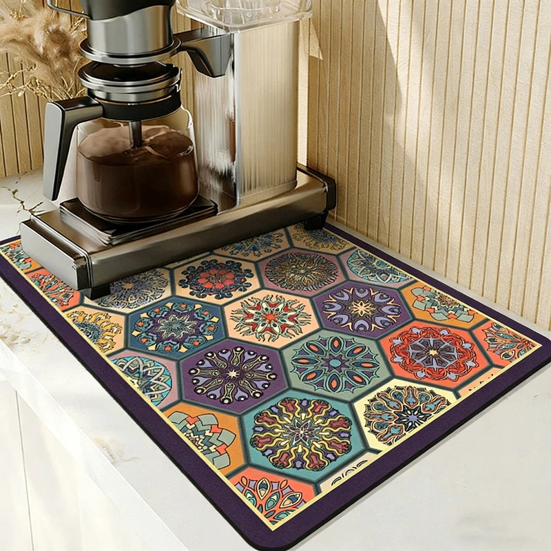 Absorbent Printed Dish Drying Mat for Kitchen Counters