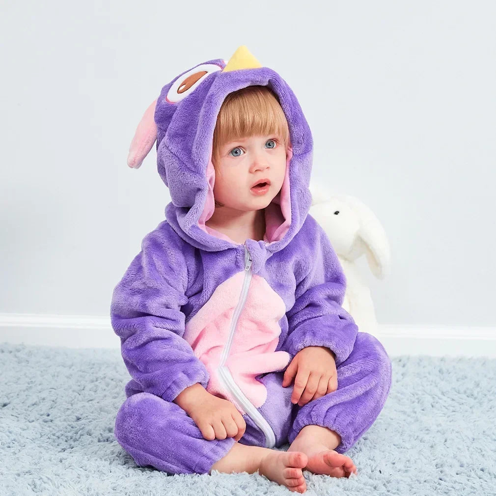 Winter Lion Kigurumi Baby Romper with Hooded Design
