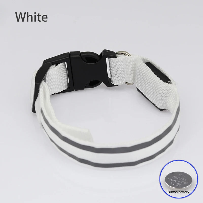 Reflective LED Dog Collar with Rechargeable or Button Battery Options