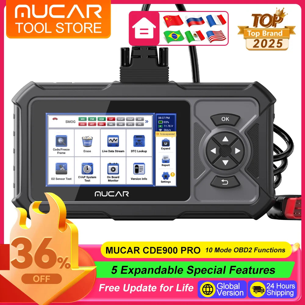 MUCAR CDE900 Pro OBD2 Scanner - 5-Inch Full System Code Reader