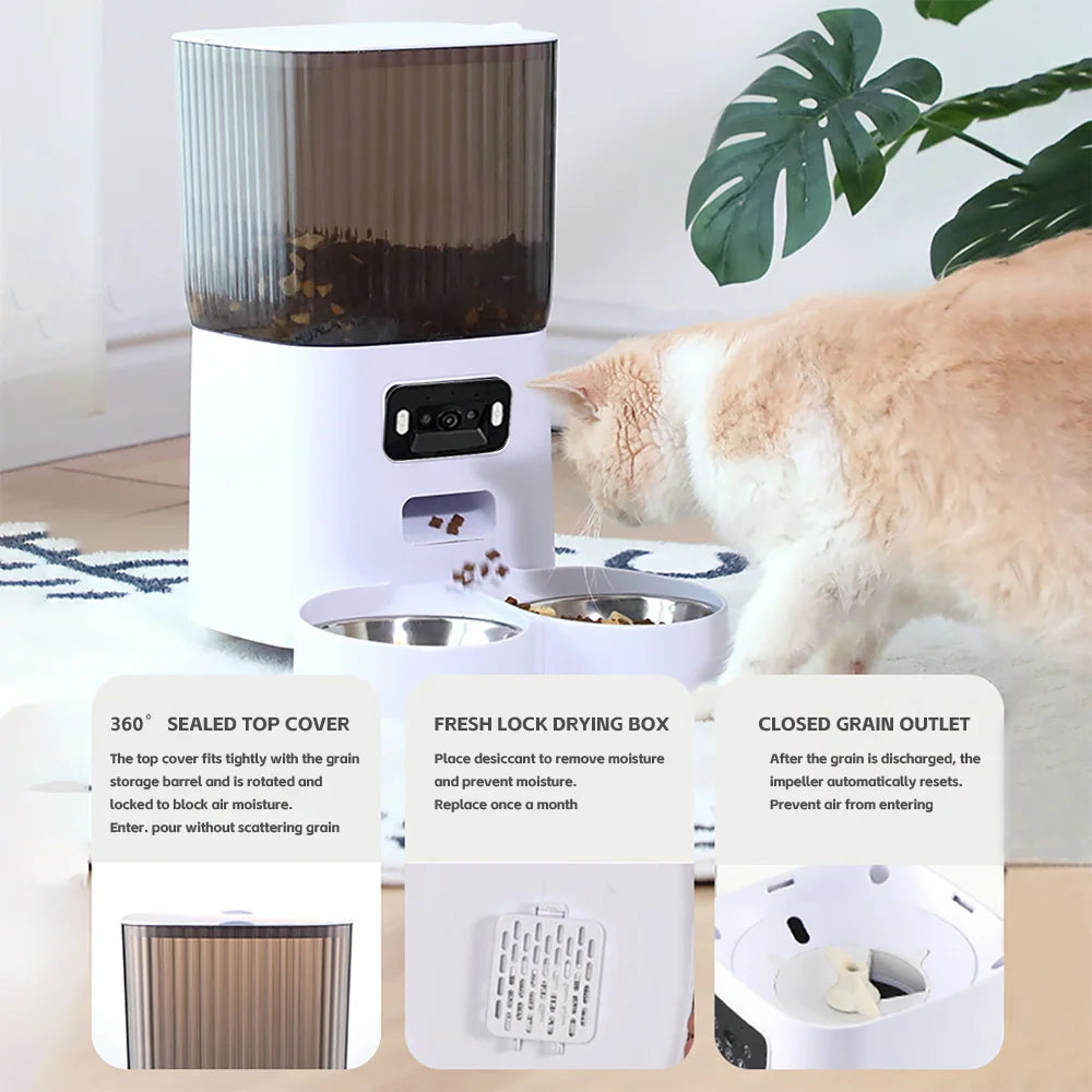 5L Smart Automatic Pet Feeder with Camera and Double Bowls