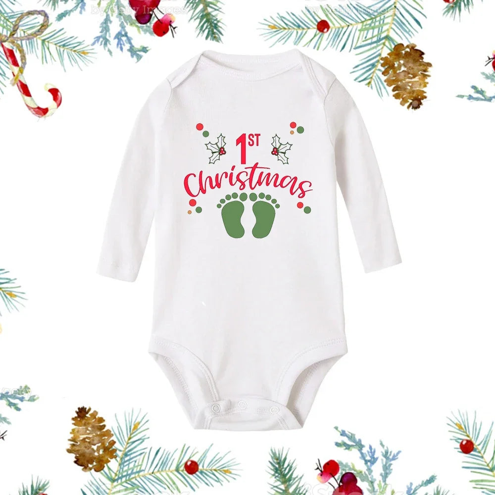 My First Christmas Baby Romper - Snowman Long Sleeve Bodysuit