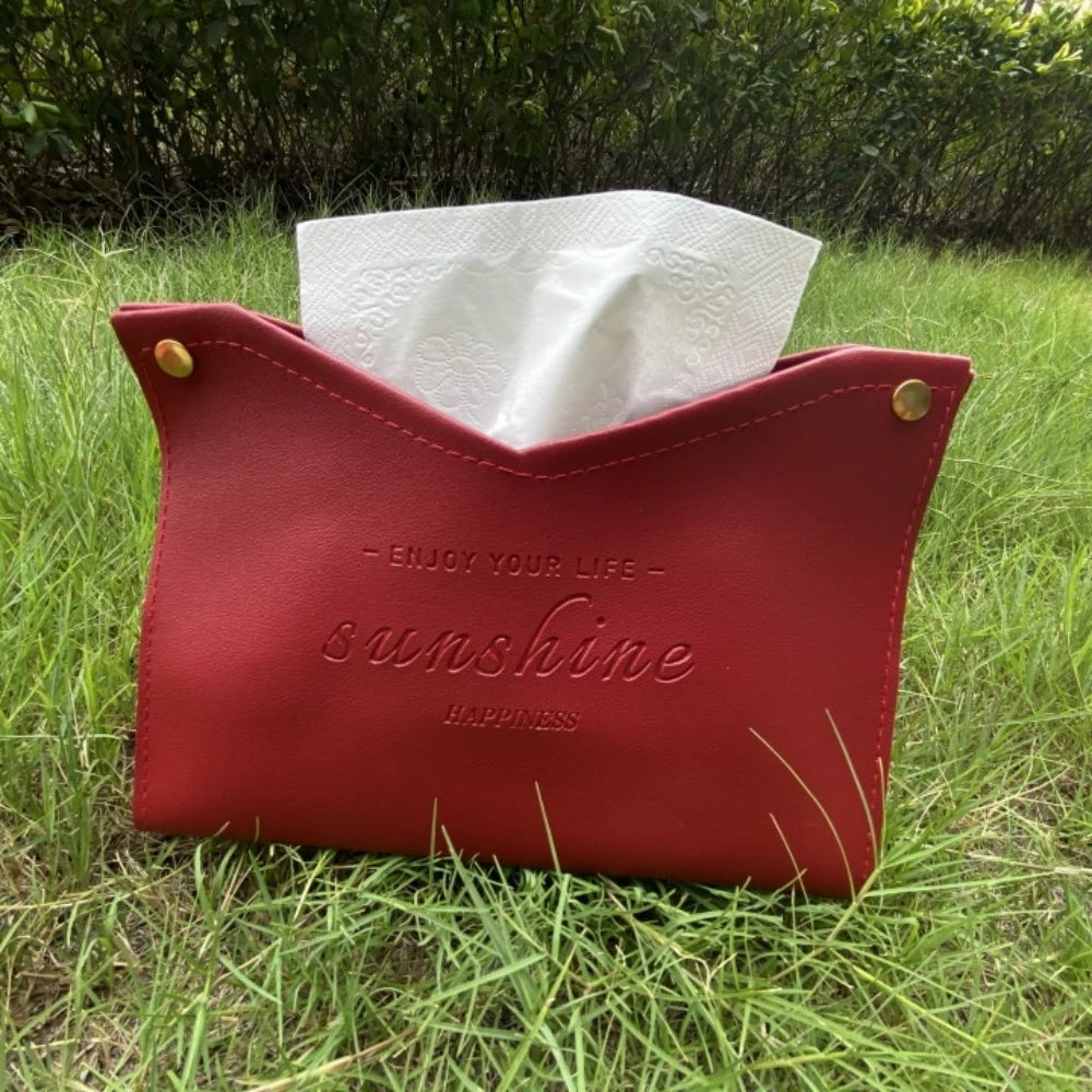PU Leather Tissue Box Holder - Waterproof Foldable Napkin Storage