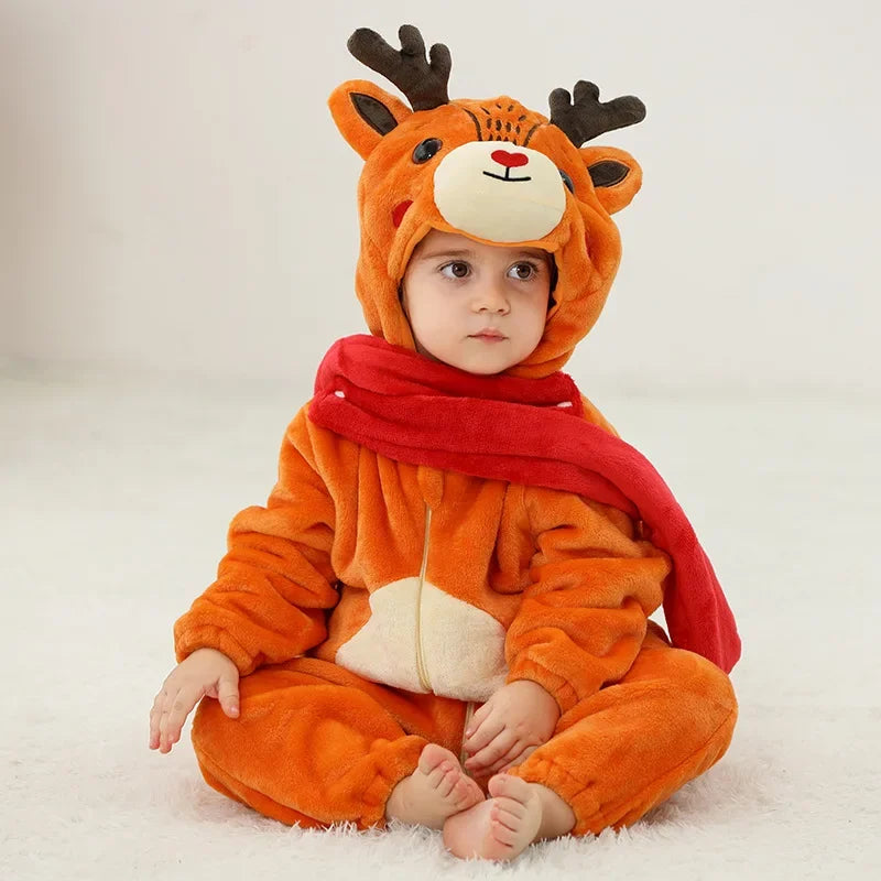 Winter Lion Kigurumi Baby Romper with Hooded Design