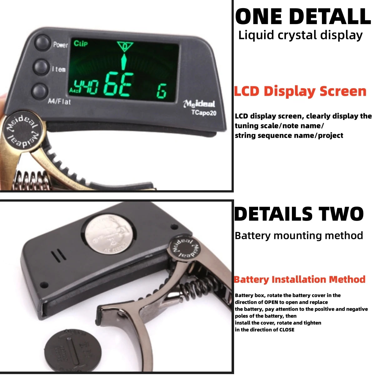 2-in-1 Guitar Tuner Capo - LED Display Accessory for Strings