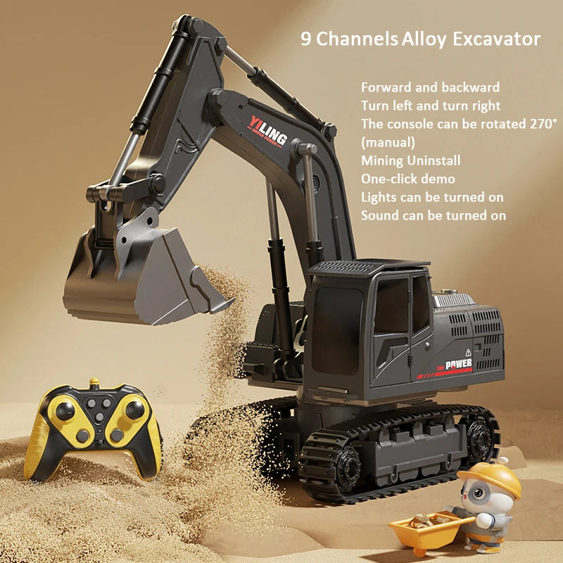 Alloy RC Excavator Toy Car - Lights and Sound Engineering Vehicle
