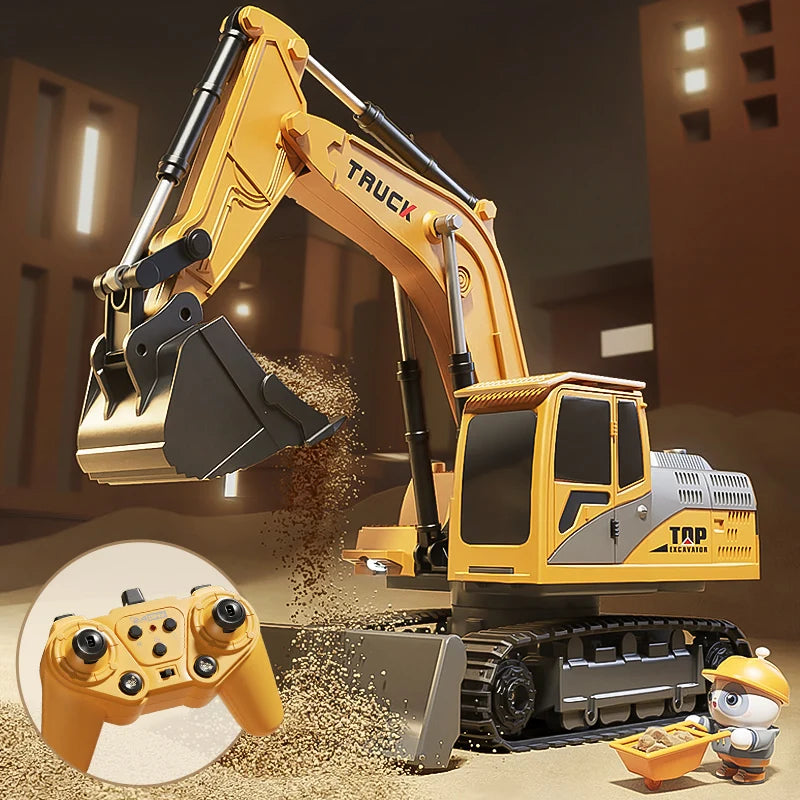 Alloy RC Excavator Toy Car - Lights and Sound Engineering Vehicle