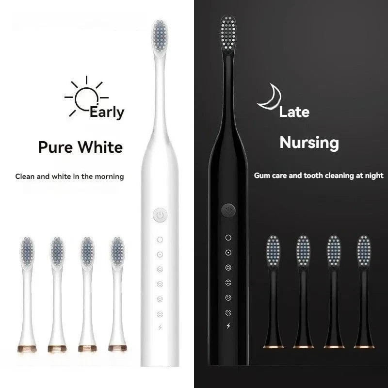 USB Rechargeable Ultrasonic Toothbrush - 6-Speed Black