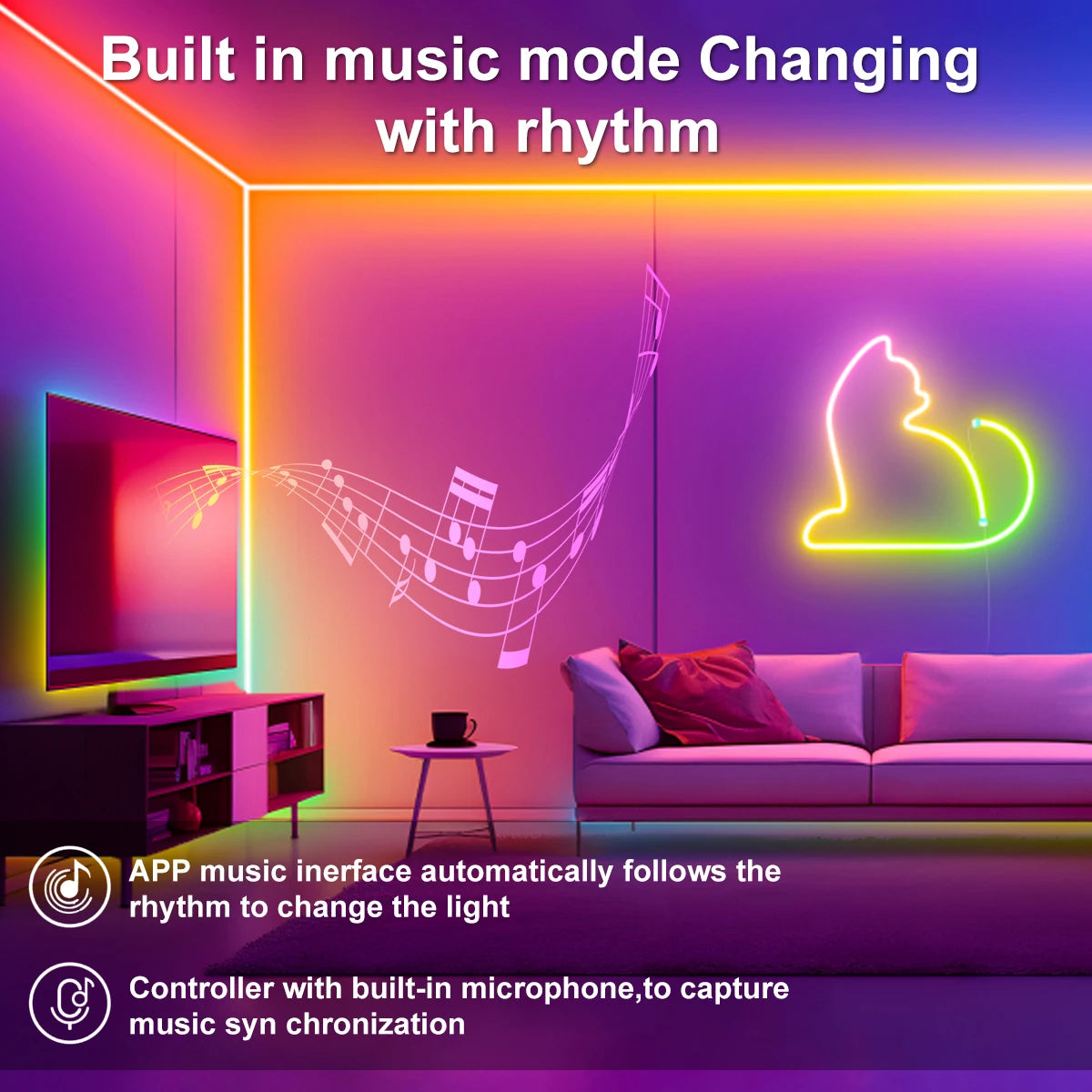 5V RGBIC Waterproof Neon Strip Light with Bluetooth Remote Control