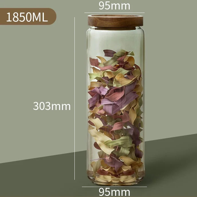 Glass Airtight Kitchen Canister - Wood Lid Food Storage Jar