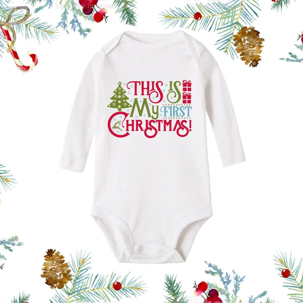 My First Christmas Baby Romper - Snowman Long Sleeve Bodysuit