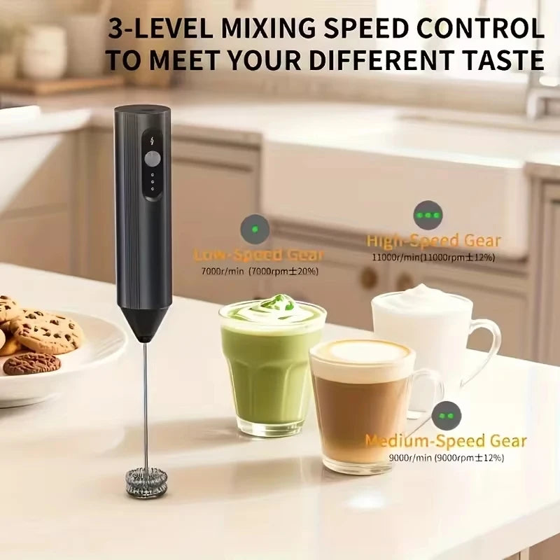 Rechargeable 3-Speed Handheld Milk Frother and Food Mixer