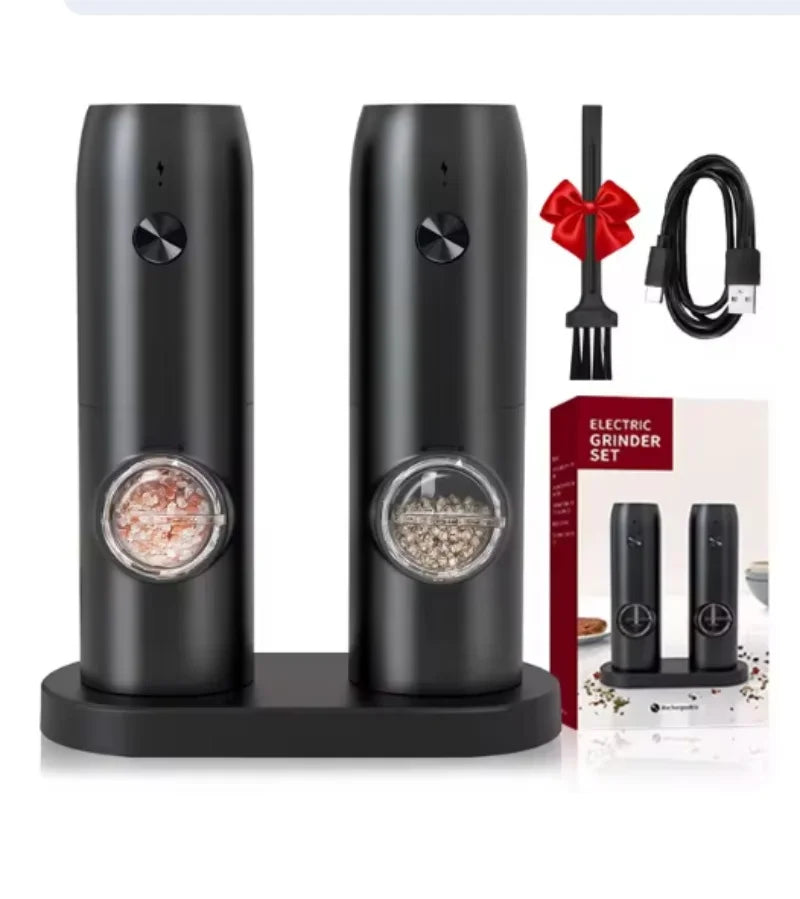 Rechargeable Electric Salt and Pepper Grinder Set with Base