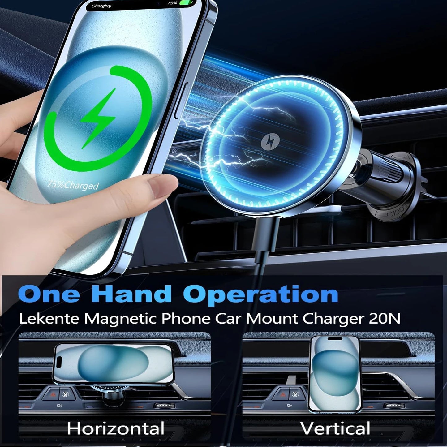 Magnetic Air Vent Wireless Car Charger Holder with Type-C Cable