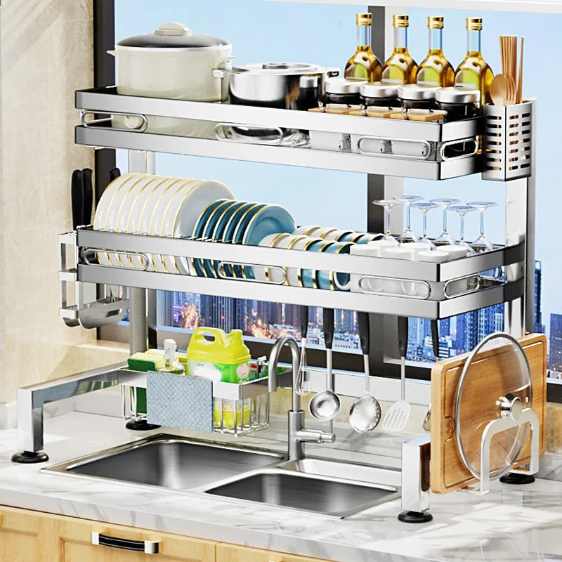 Over-Sink Metal Dish Drying Rack with Cutlery Organizer