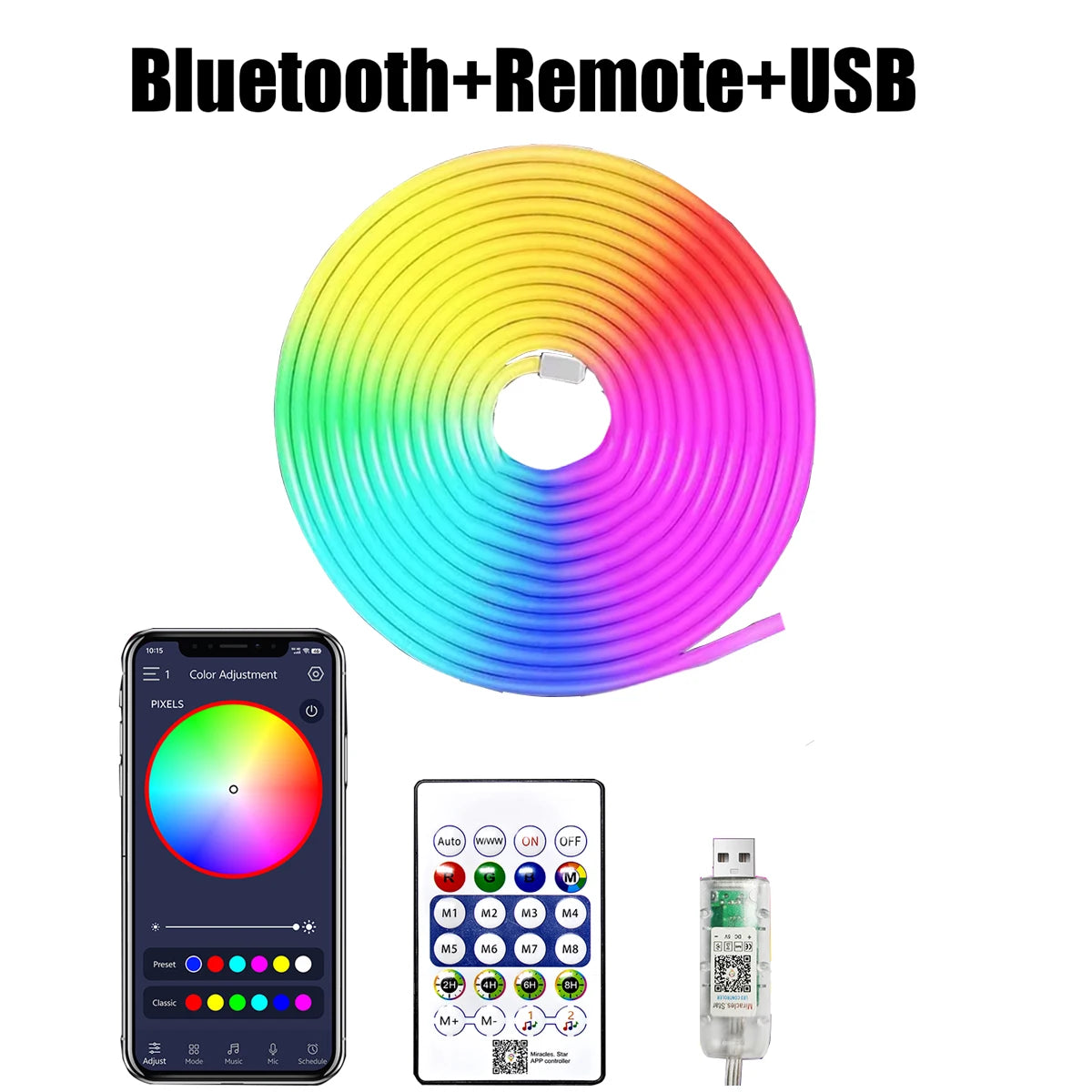 5V RGBIC Waterproof Neon Strip Light with Bluetooth Remote Control