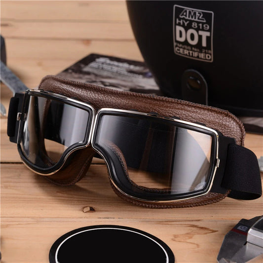 Retro Windproof Motorcycle Helmet Glasses - Brown