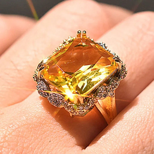 Champagne Square Crystal Statement Ring for Women
