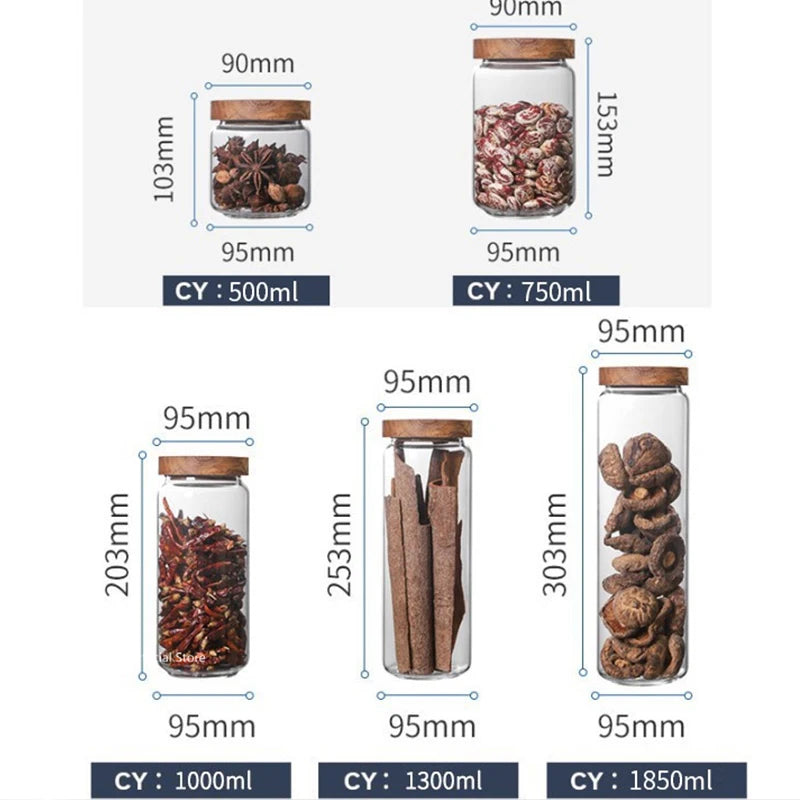 Glass Airtight Kitchen Canister - Wood Lid Food Storage Jar