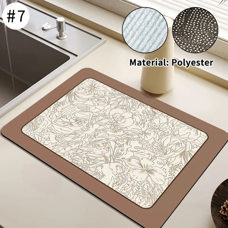 Absorbent Printed Dish Drying Mat for Kitchen Counters