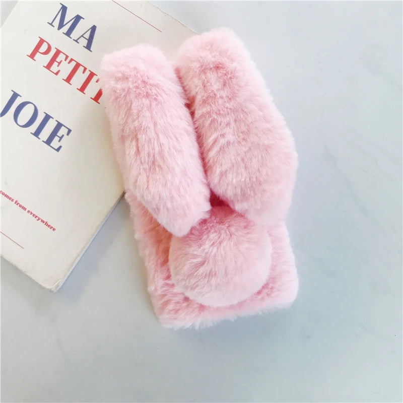 Soft Plush iPhone Case - 3D Furry Bunny Warm Phone Cover