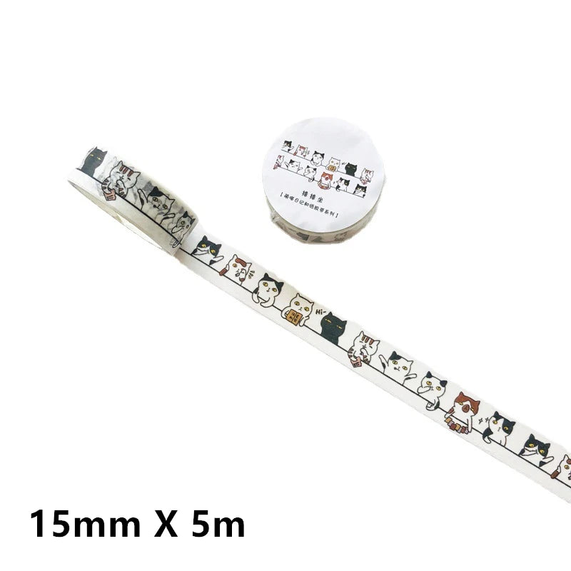 Cute Cat Washi Tape Roll - 5m Adhesive Scrapbooking Label Tape