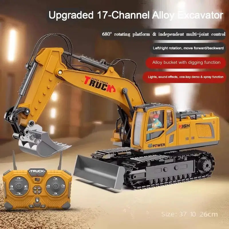 Alloy RC Excavator Toy Car - Lights and Sound Engineering Vehicle