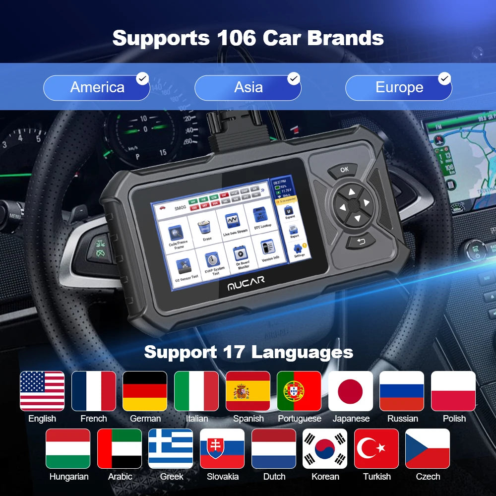 MUCAR CDE900 Pro OBD2 Scanner - 5-Inch Full System Code Reader