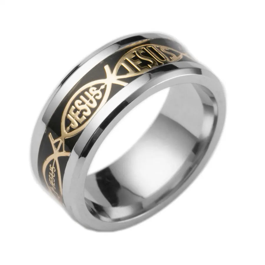 8mm Stainless Steel Tungsten Carbide Meteorite-Style Ring