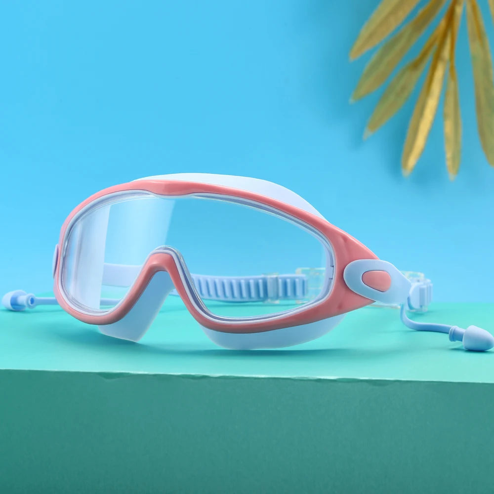 Adult Large Frame Swimming Goggles - Anti-Fog Swim Eyewear with Earplugs