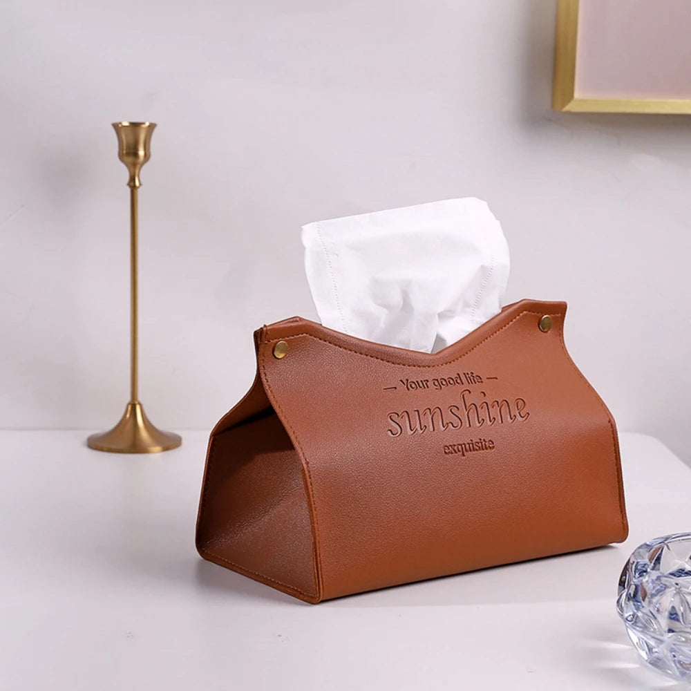 PU Leather Tissue Box Holder - Waterproof Foldable Napkin Storage