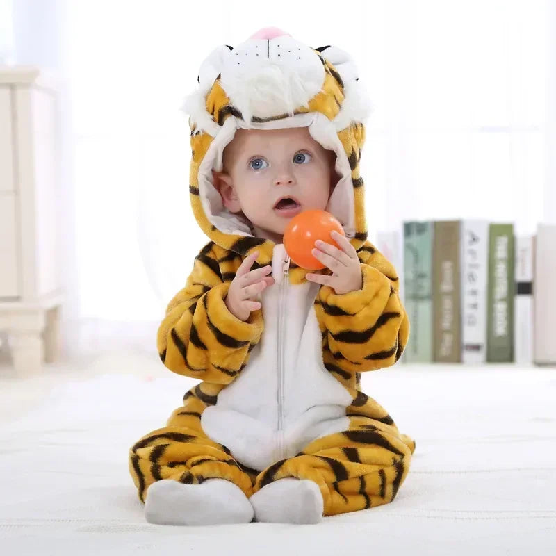 Winter Lion Kigurumi Baby Romper with Hooded Design