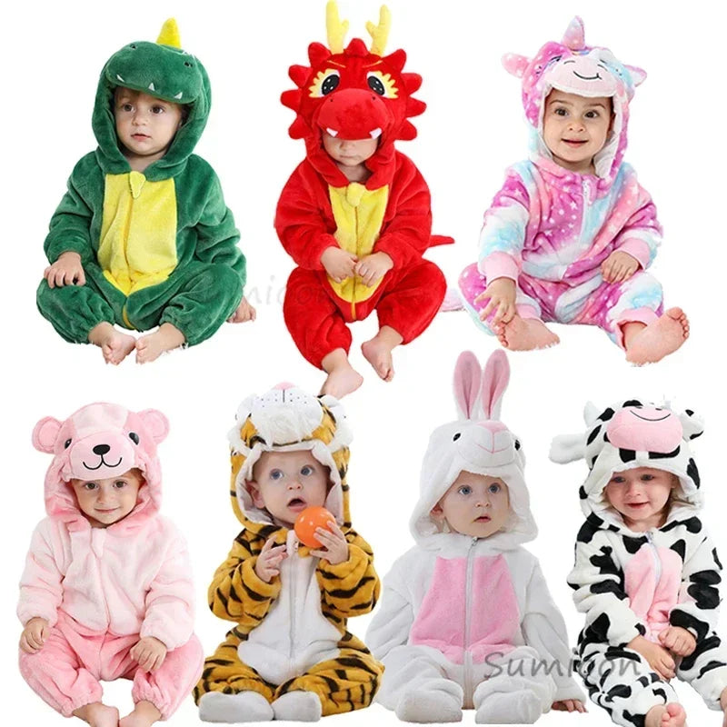 Winter Lion Kigurumi Baby Romper with Hooded Design