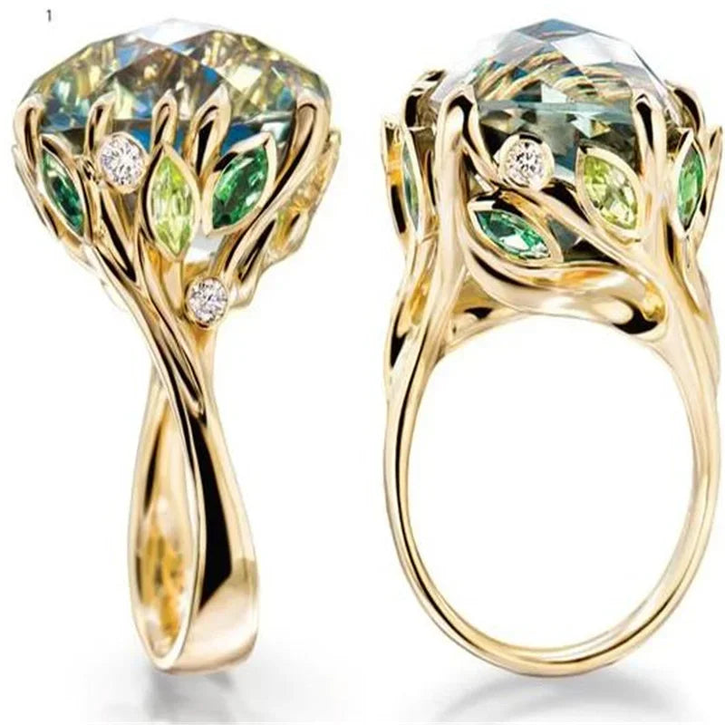 Champagne Square Crystal Statement Ring for Women