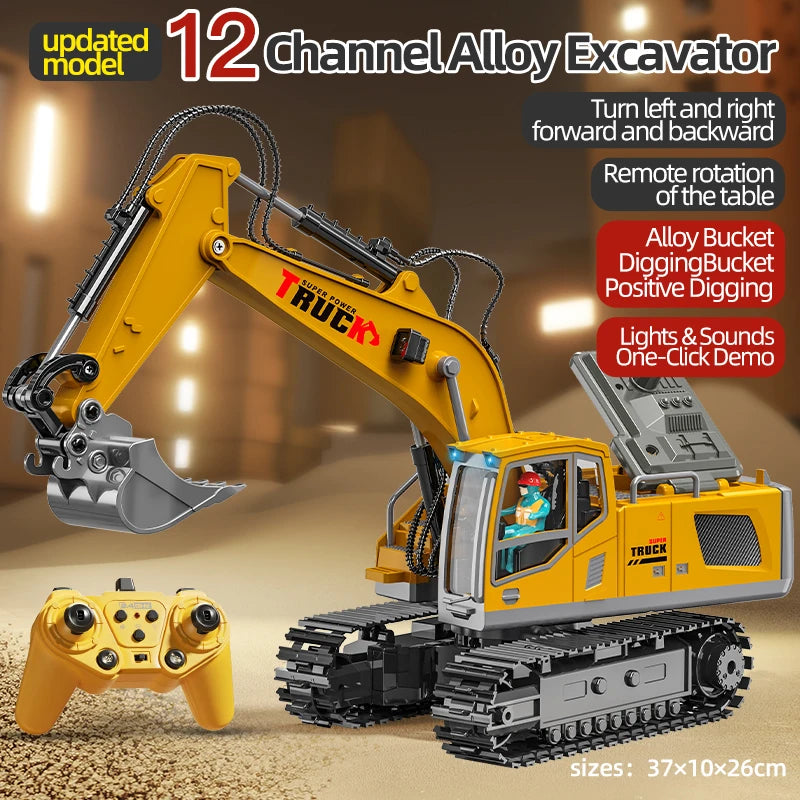 Alloy RC Excavator Toy Car - Lights and Sound Engineering Vehicle