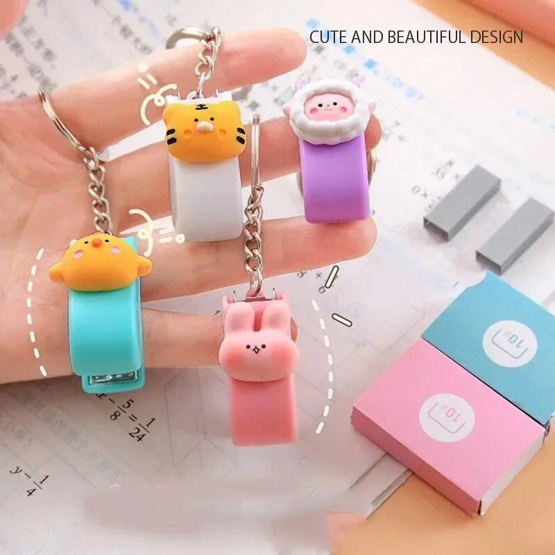 Mini Cartoon Stapler Keychain - Cute Animal Desk Accessory