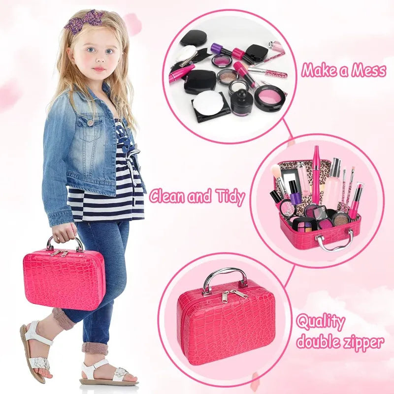 Kids Fake Makeup Kit with Cosmetic Bag - Pretend Play Set