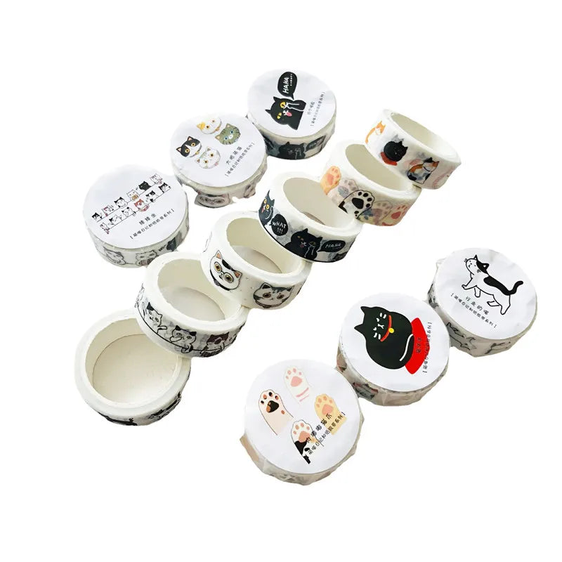 Cute Cat Washi Tape Roll - 5m Adhesive Scrapbooking Label Tape