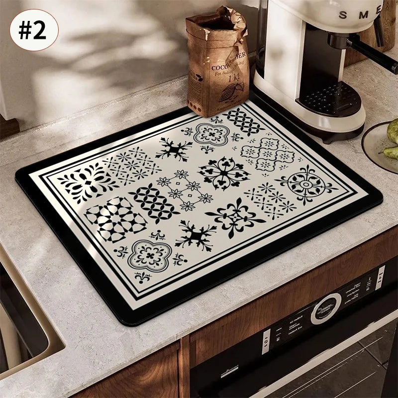 Absorbent Printed Dish Drying Mat for Kitchen Counters